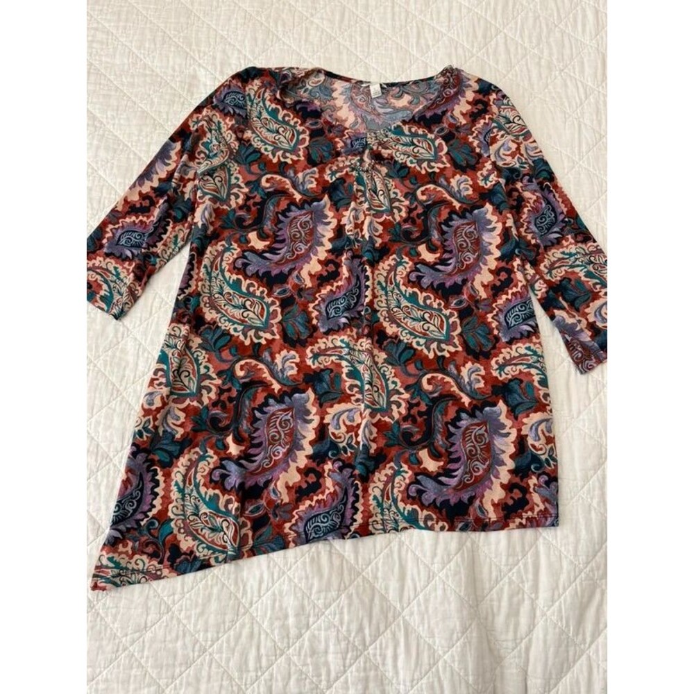 Cato paisley asymmetric hem top large 3/4 sleeve